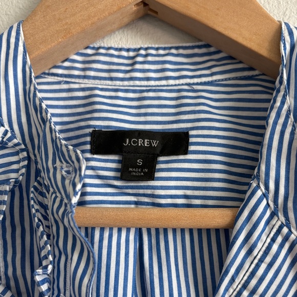 J. Crew Band-collar ruffle-front shirt in blue and white stripe - Picture 3 of 4